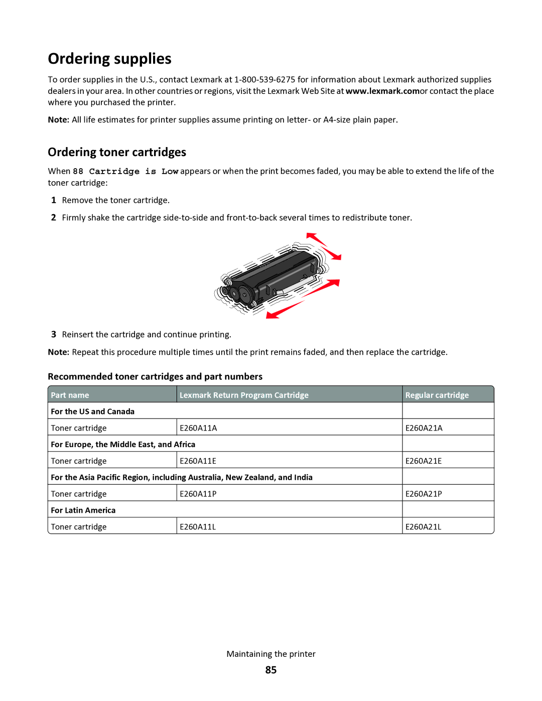 Lexmark 34S0305, 34S0100, 34S0300, 34S5164 manual Ordering supplies, Ordering toner cartridges 