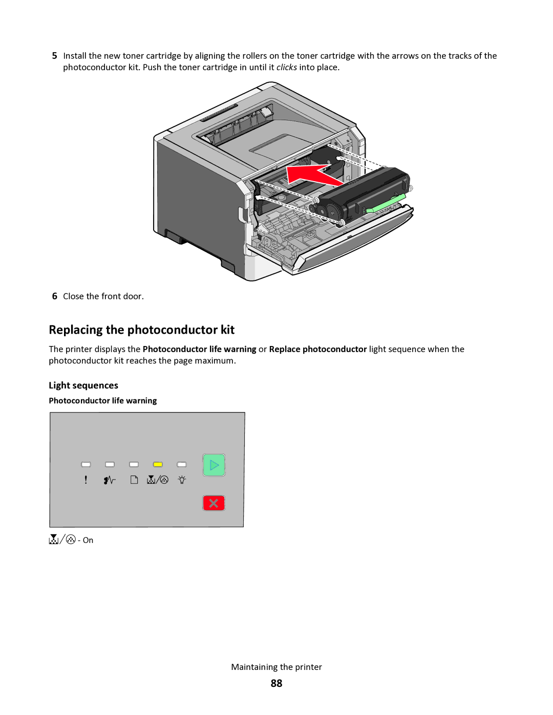 Lexmark 34S0100, 34S0305, 34S0300, 34S5164 manual Replacing the photoconductor kit, Light sequences 