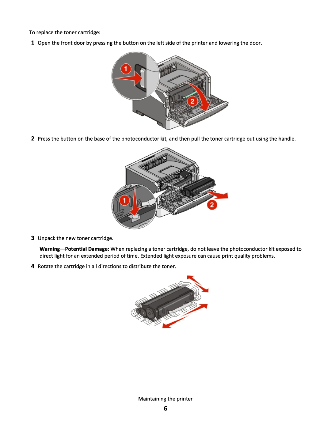 Lexmark 34S0700, 34S0705 manual To replace the toner cartridge, Unpack the new toner cartridge, Maintaining the printer 