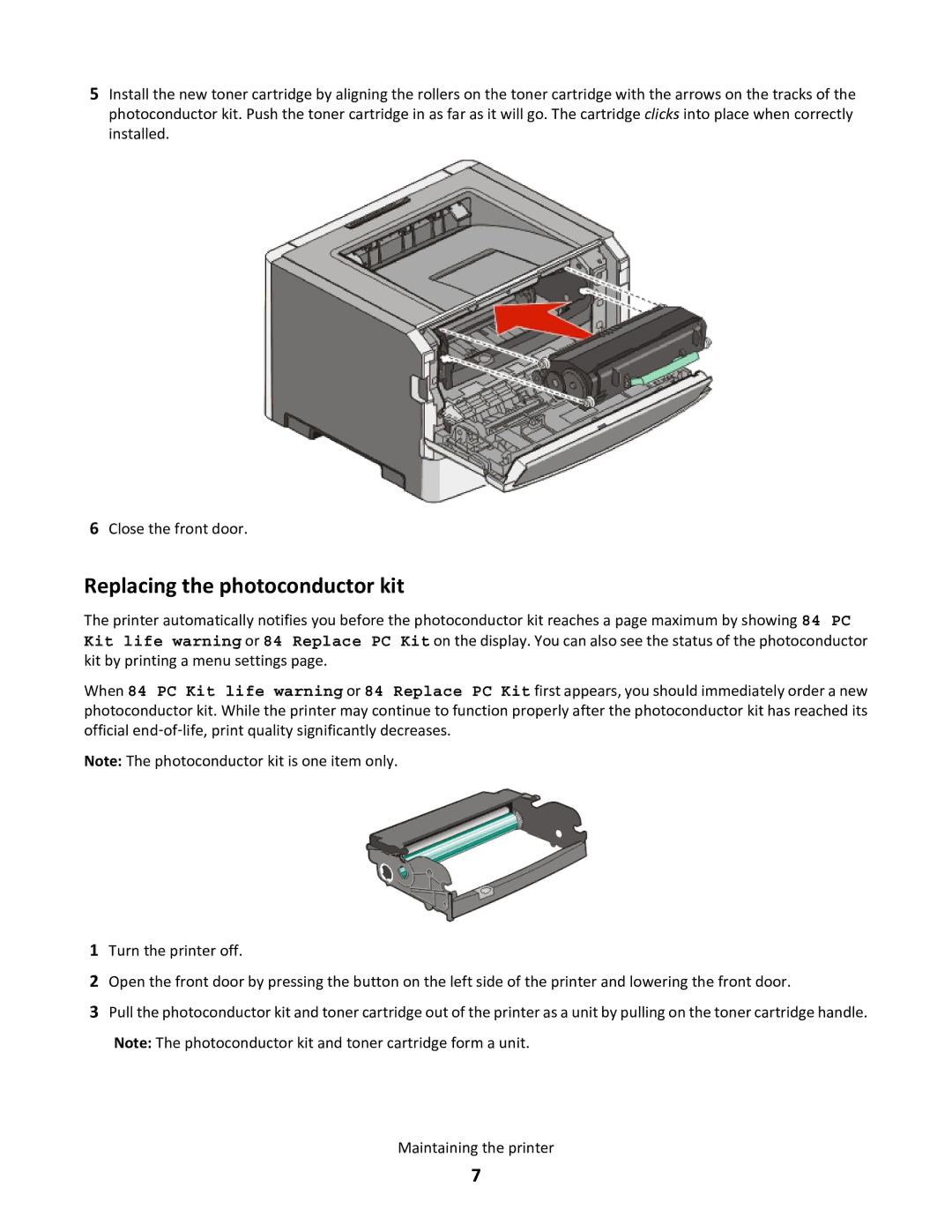 Lexmark 34S0705, 34S0700 manual Replacing the photoconductor kit 