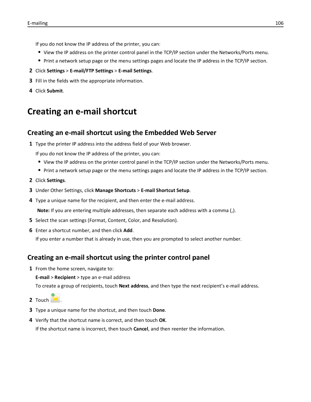 Lexmark 34T5012 manual Creating an e-mail shortcut using the Embedded Web Server 