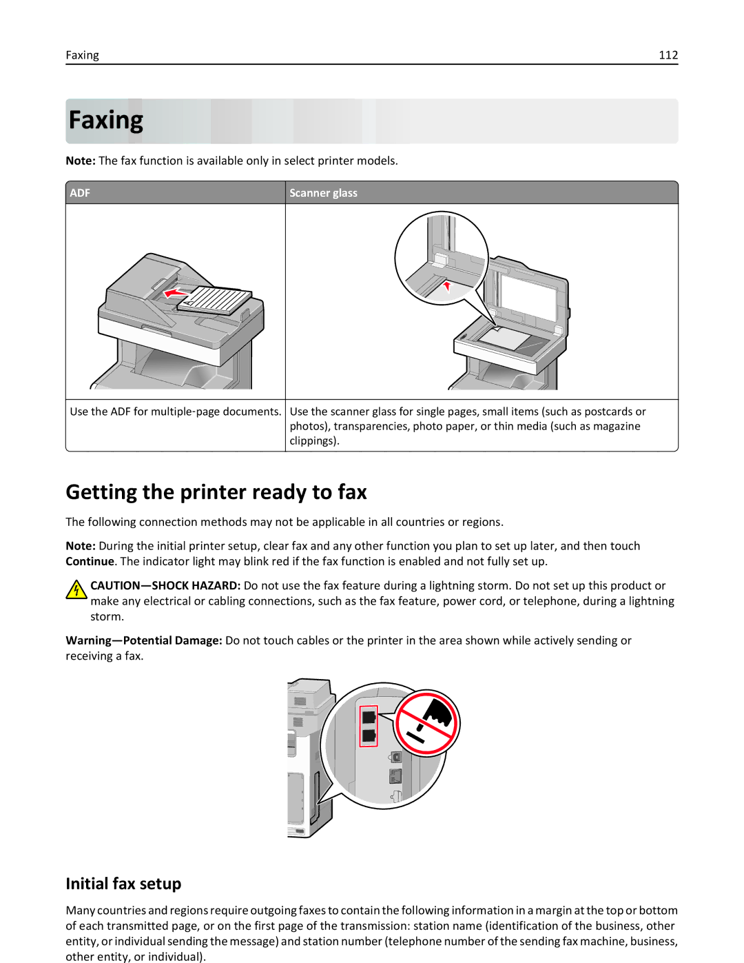 Lexmark 34T5012 manual Getting the printer ready to fax, Initial fax setup, Faxing 112 