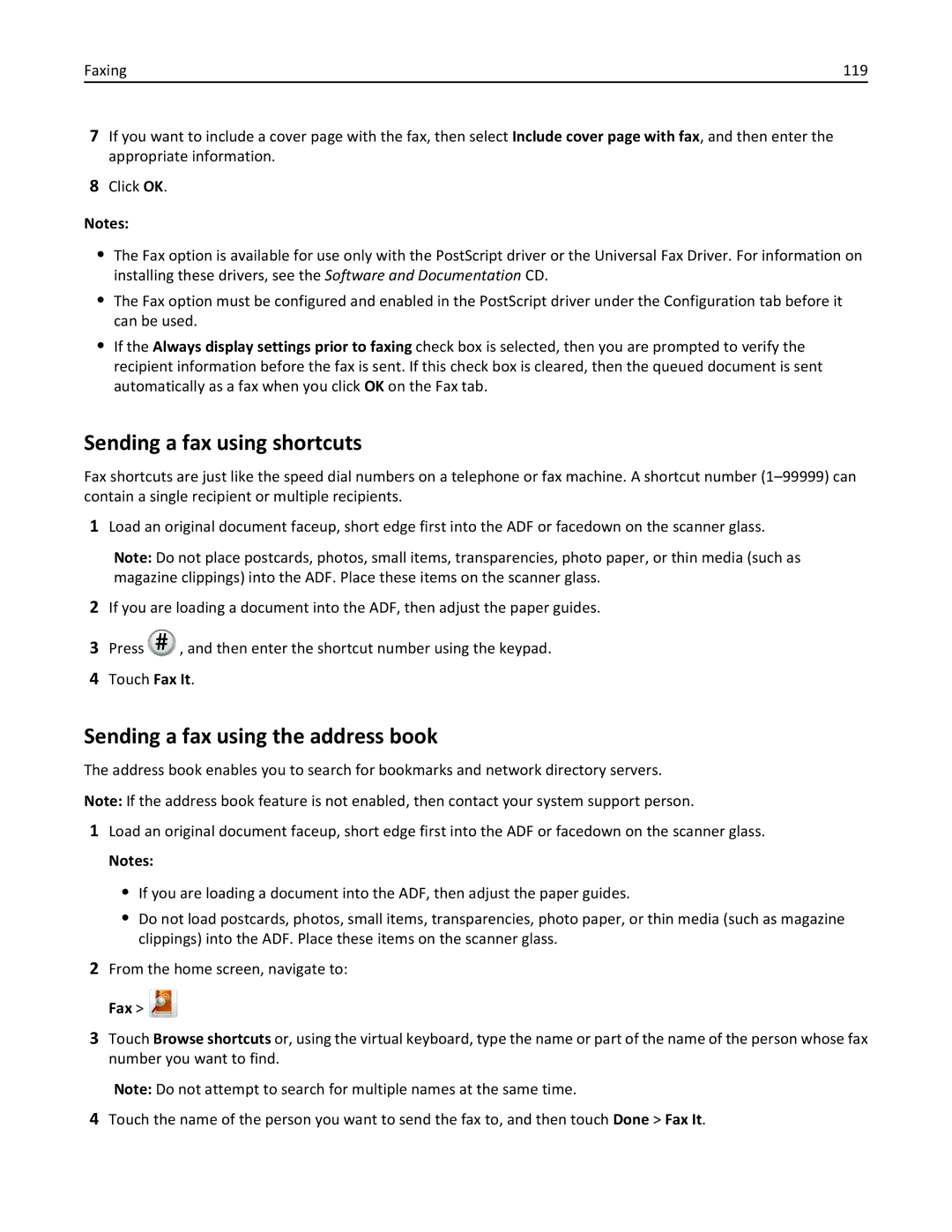 Lexmark 34T5012 manual Sending a fax using shortcuts, Sending a fax using the address book 