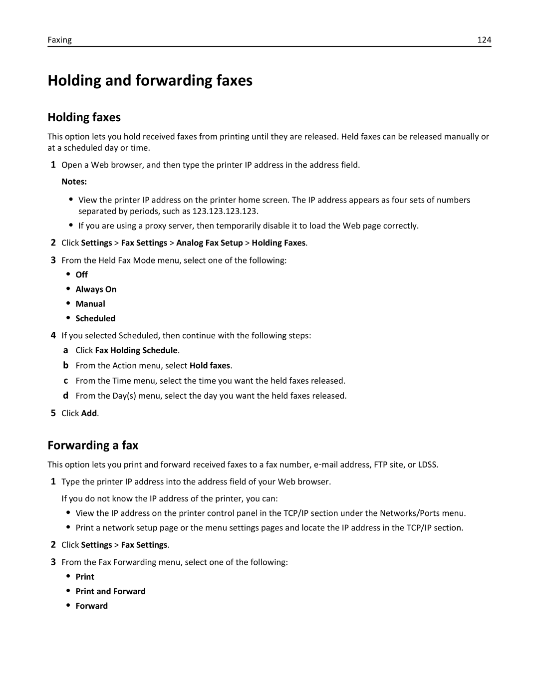 Lexmark 34T5012 manual Holding and forwarding faxes, Holding faxes, Forwarding a fax 