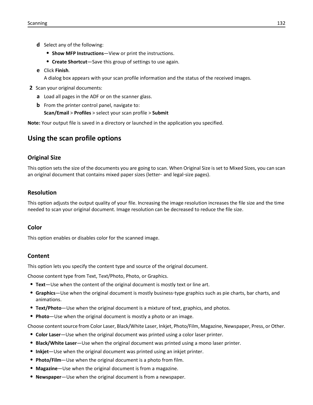 Lexmark 34T5012 manual Using the scan profile options, Original Size 