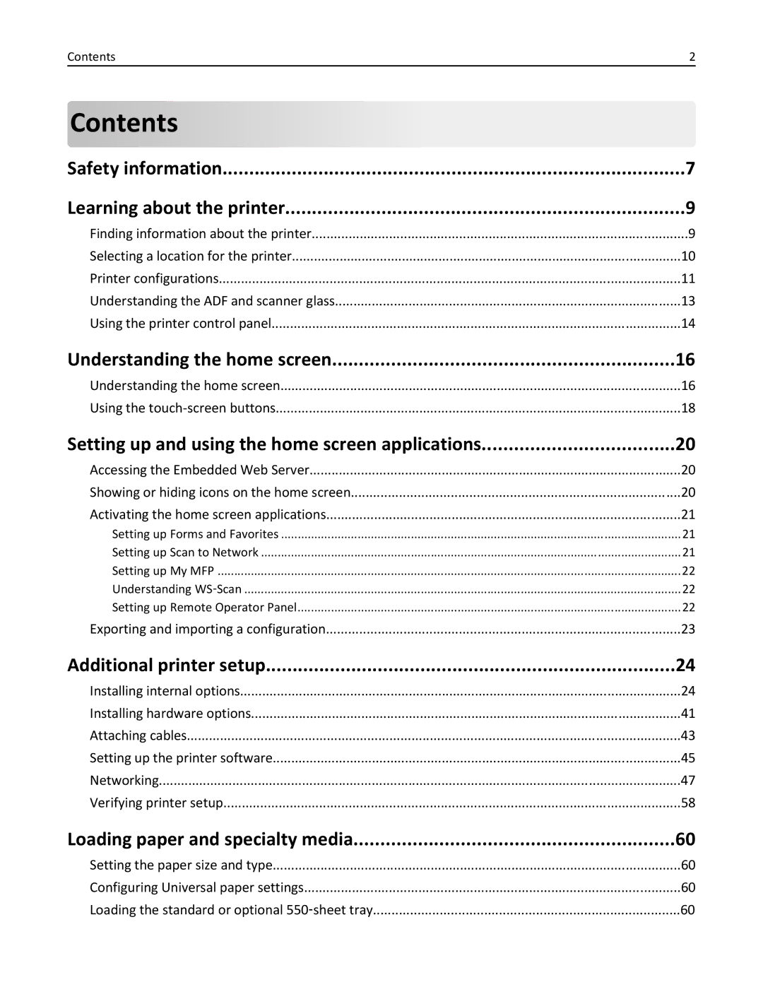 Lexmark 34T5012 manual Contents 