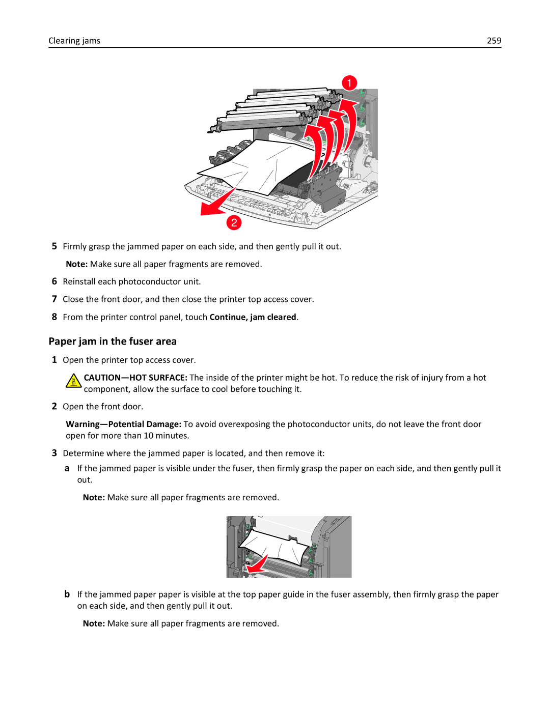 Lexmark 34T5012 manual Paper jam in the fuser area 