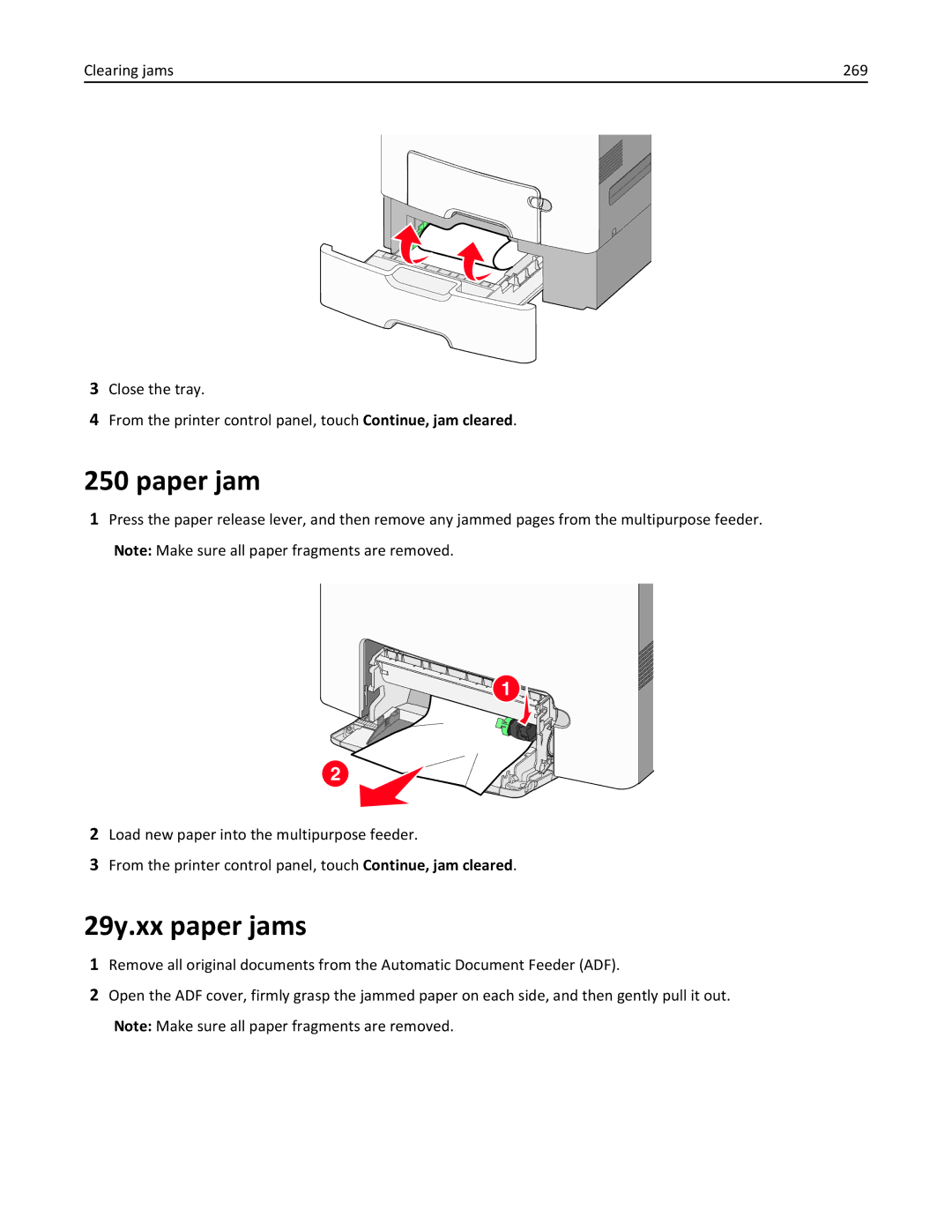 Lexmark 34T5012 manual Paper jam, 29y.xx paper jams 