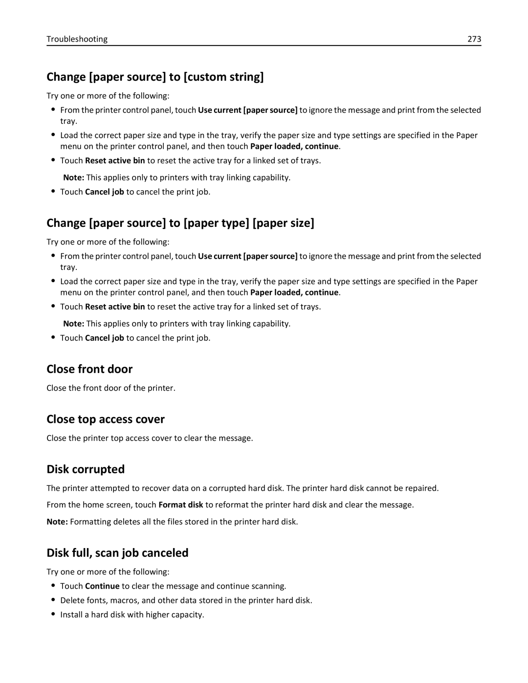 Lexmark 34T5012 manual Change paper source to custom string, Change paper source to paper type paper size, Close front door 