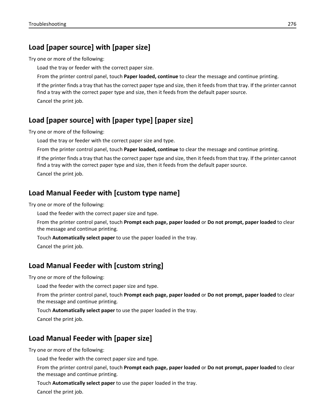 Lexmark 34T5012 manual Load paper source with paper size, Load paper source with paper type paper size 