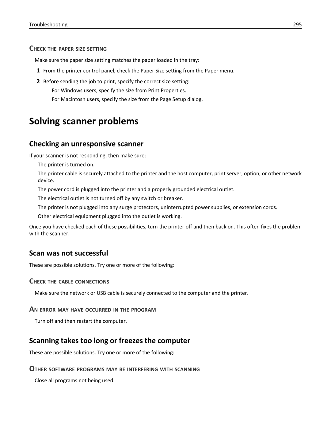 Lexmark 34T5012 manual Solving scanner problems, Checking an unresponsive scanner, Scan was not successful 