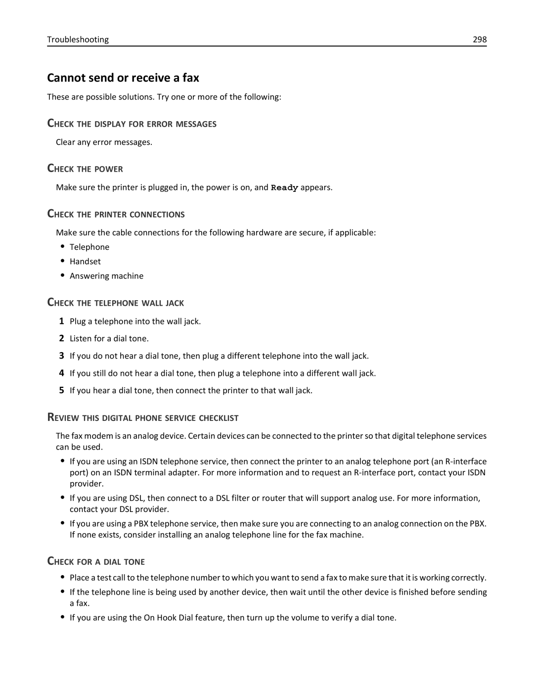 Lexmark 34T5012 manual Cannot send or receive a fax, Check the Printer Connections, Check the Telephone Wall Jack 