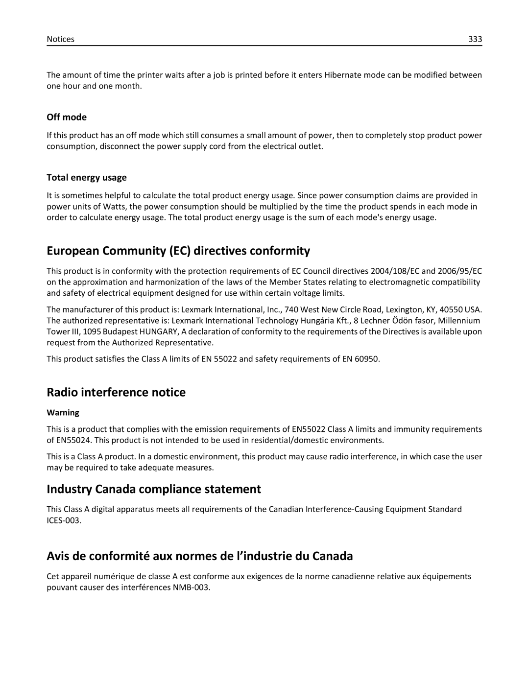 Lexmark 34T5012 manual European Community EC directives conformity, Radio interference notice 