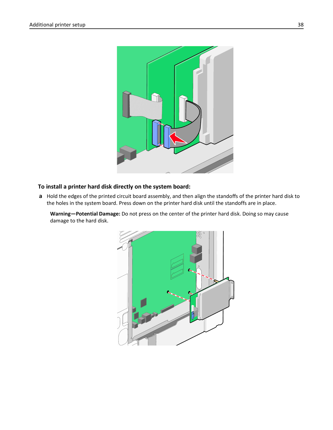 Lexmark 34T5012 manual To install a printer hard disk directly on the system board 