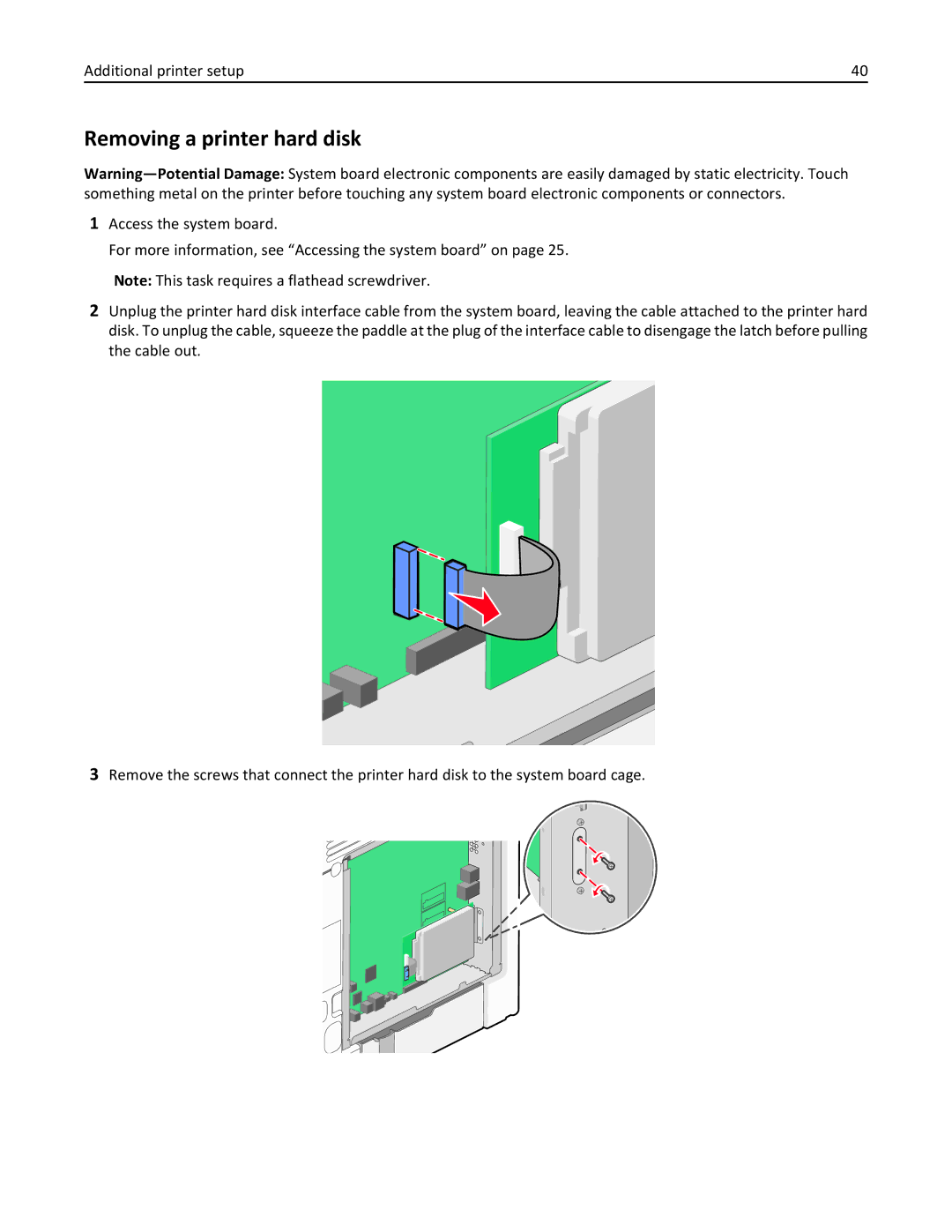 Lexmark 34T5012 manual Removing a printer hard disk 