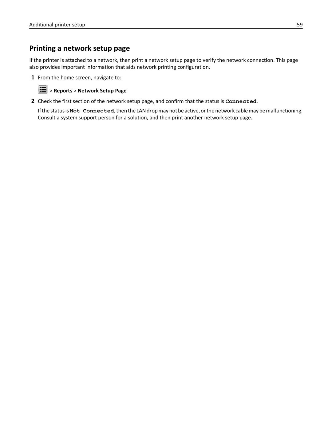 Lexmark 34T5012 manual Printing a network setup, Reports Network Setup 