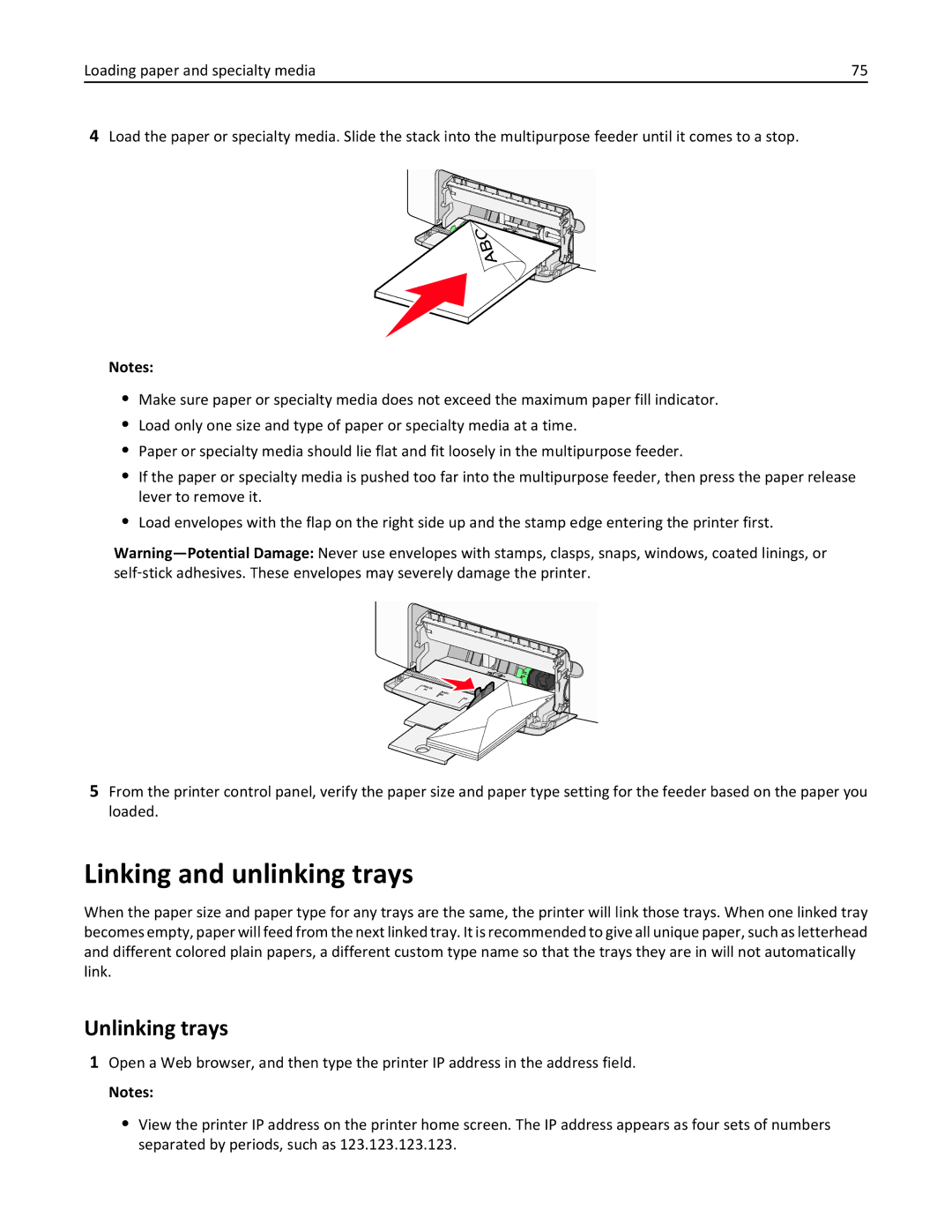 Lexmark 34T5012 manual Linking and unlinking trays, Unlinking trays 