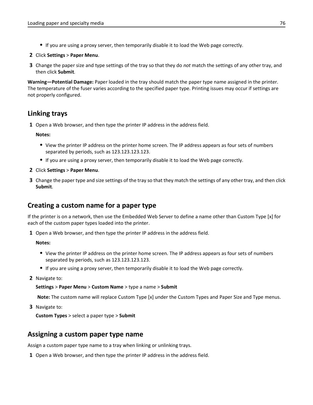 Lexmark 34T5012 manual Linking trays, Creating a custom name for a paper type, Assigning a custom paper type name 