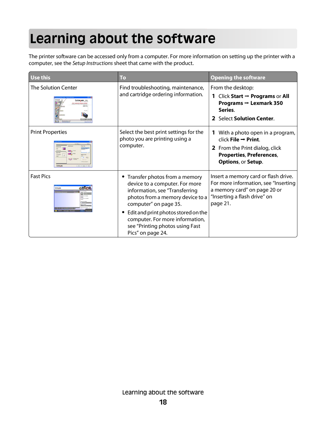 Lexmark 350 Series manual Learn in g abou t the software, Use this, Opening the software 