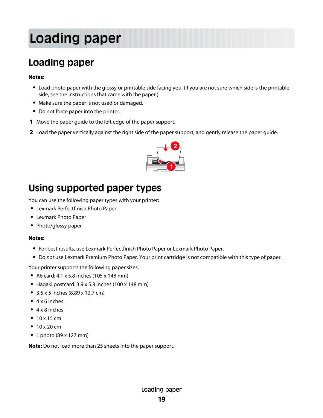 Lexmark 350 Series manual Load ing pa per, Loading paper, Using supported paper types 