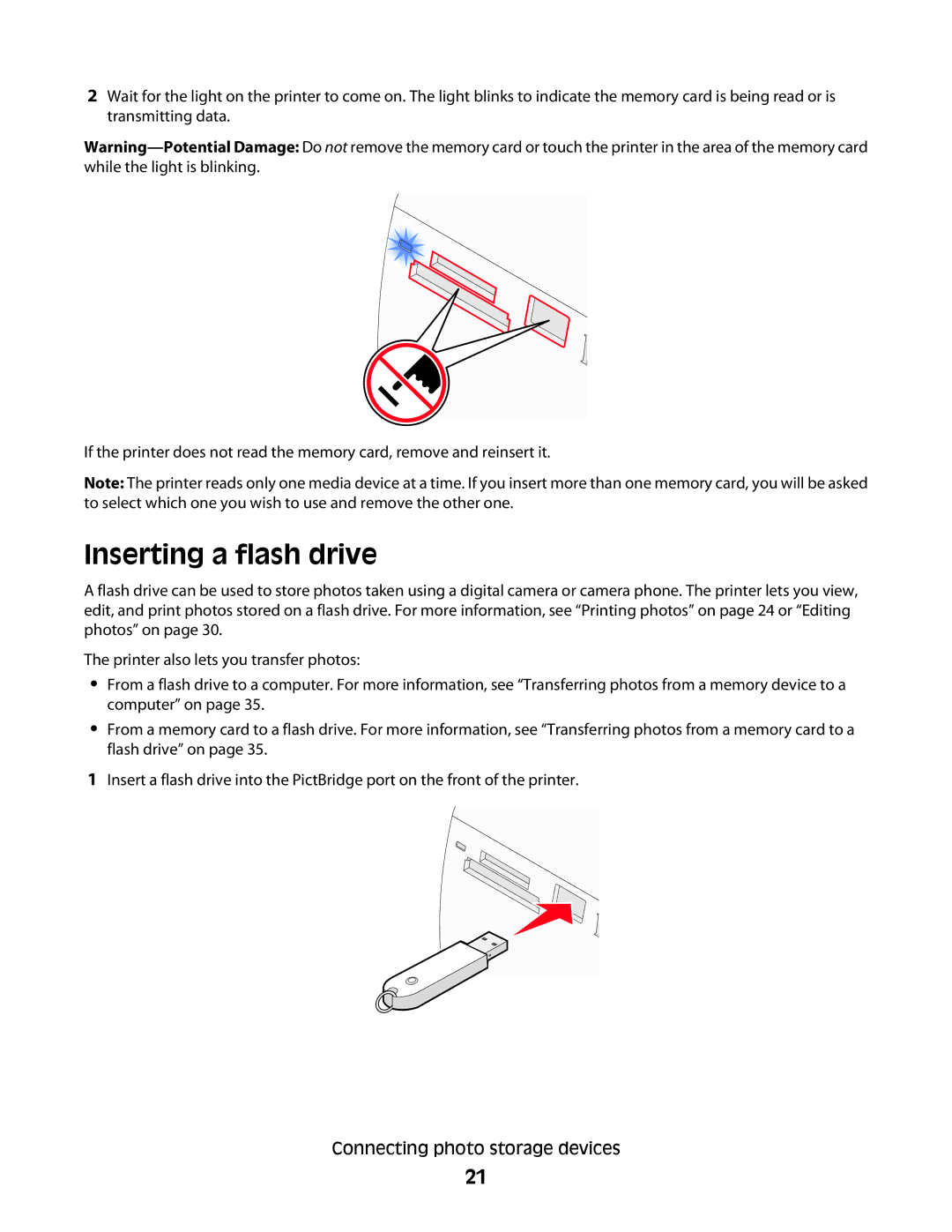 Lexmark 350 Series manual Inserting a flash drive 