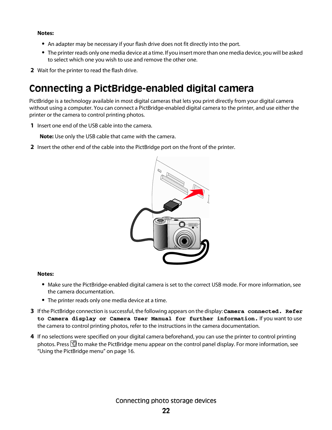 Lexmark 350 Series manual Connecting a PictBridge-enabled digital camera 