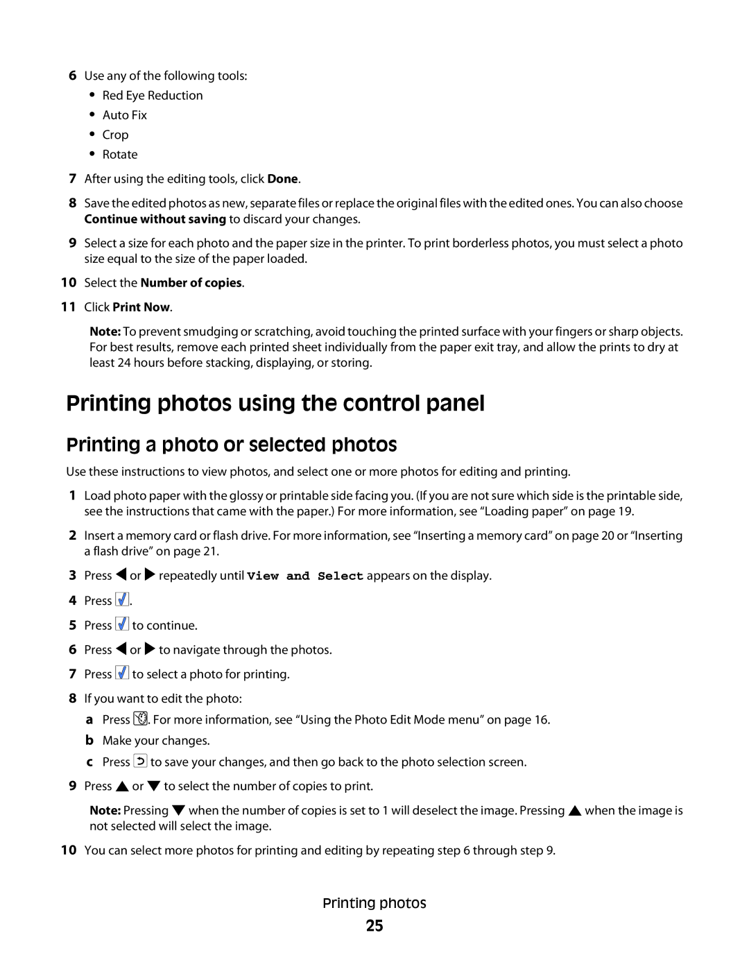 Lexmark 350 Series manual Printing photos using the control panel, Printing a photo or selected photos 