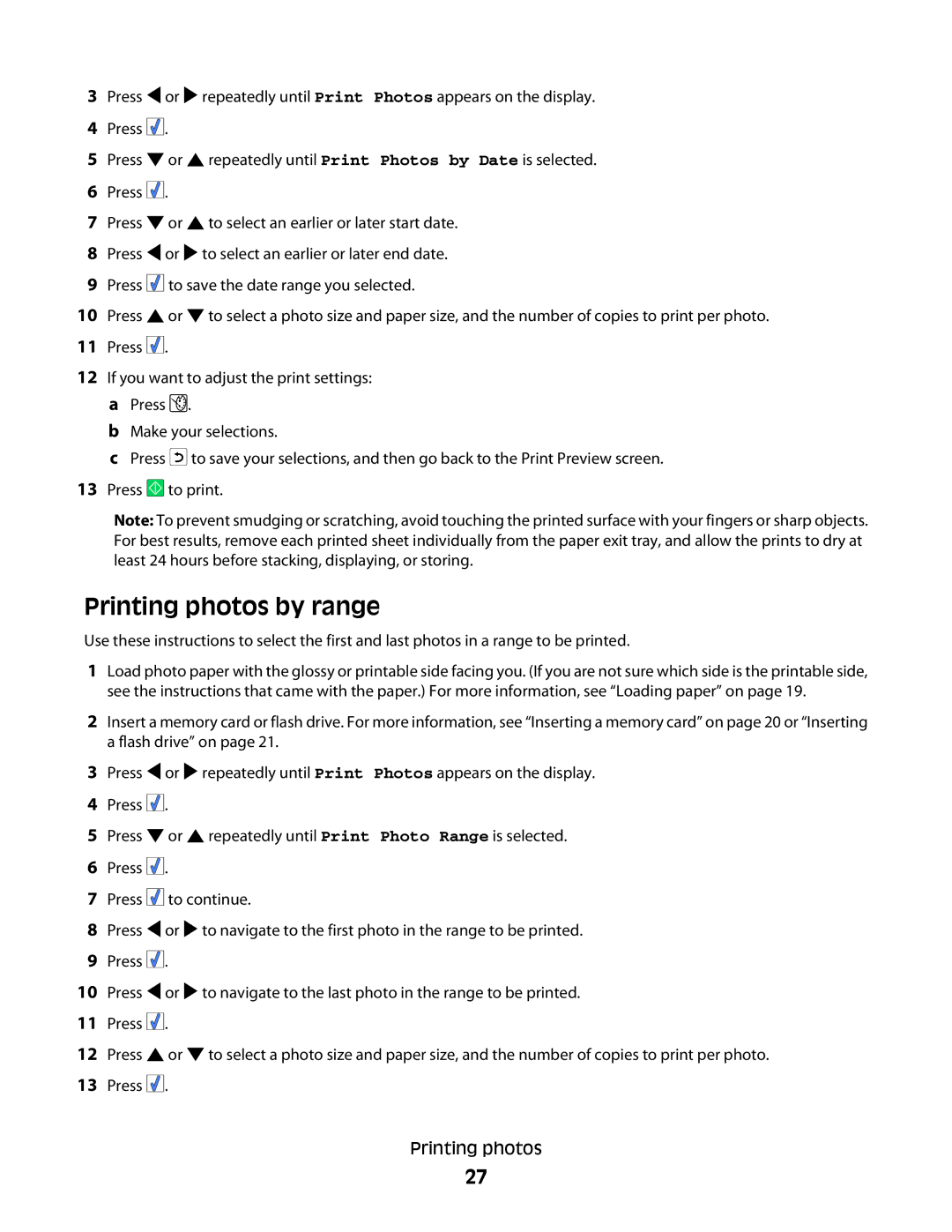 Lexmark 350 Series manual Printing photos by range 