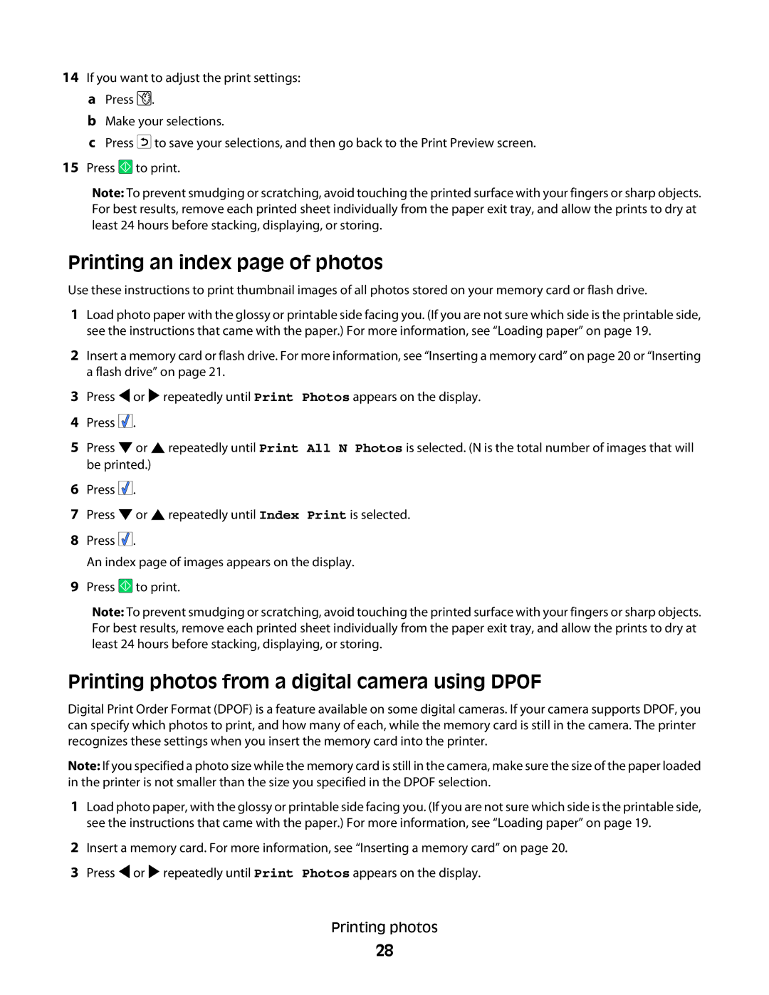 Lexmark 350 Series manual Printing an index page of photos, Printing photos from a digital camera using Dpof 