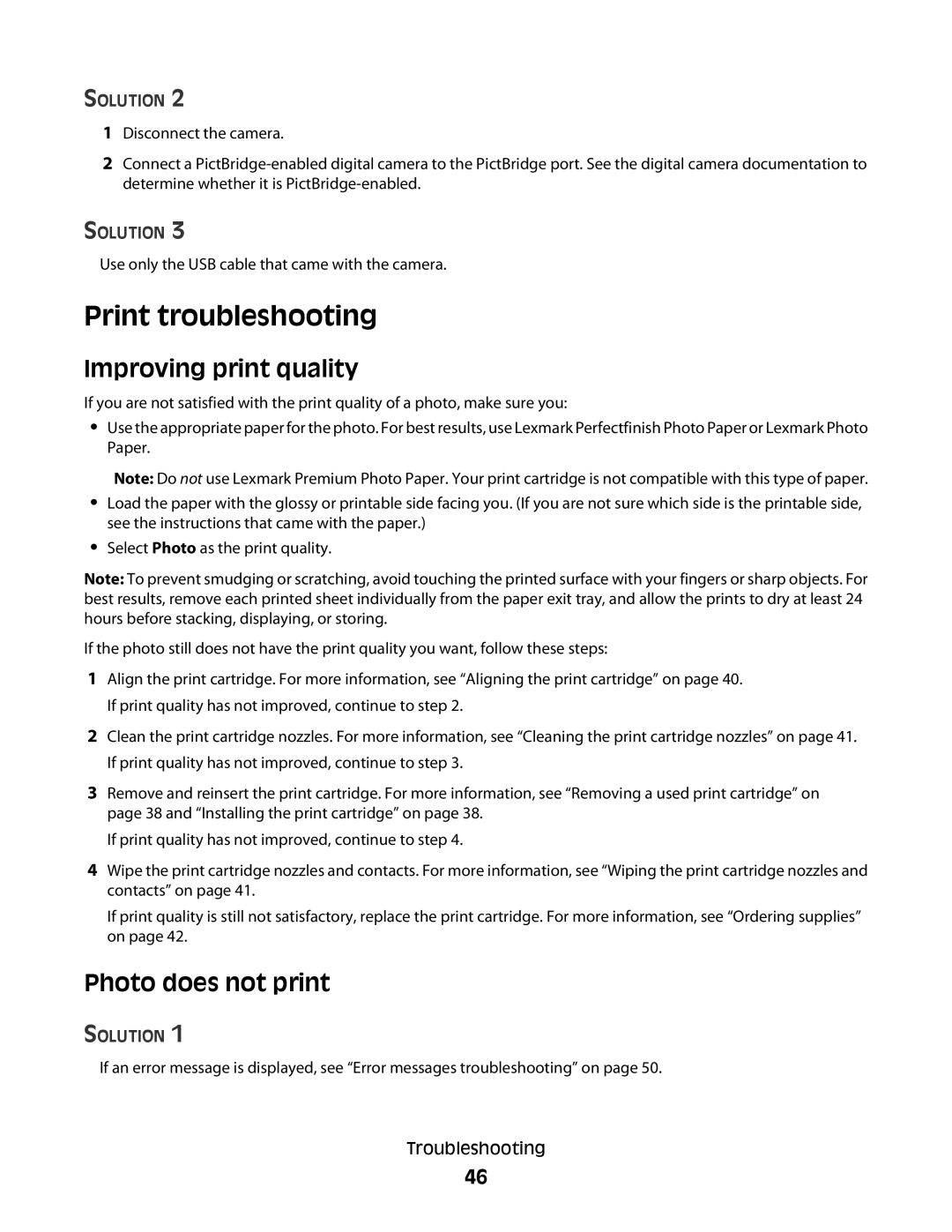 Lexmark 350 Series manual Print troubleshooting, Photo does not print 