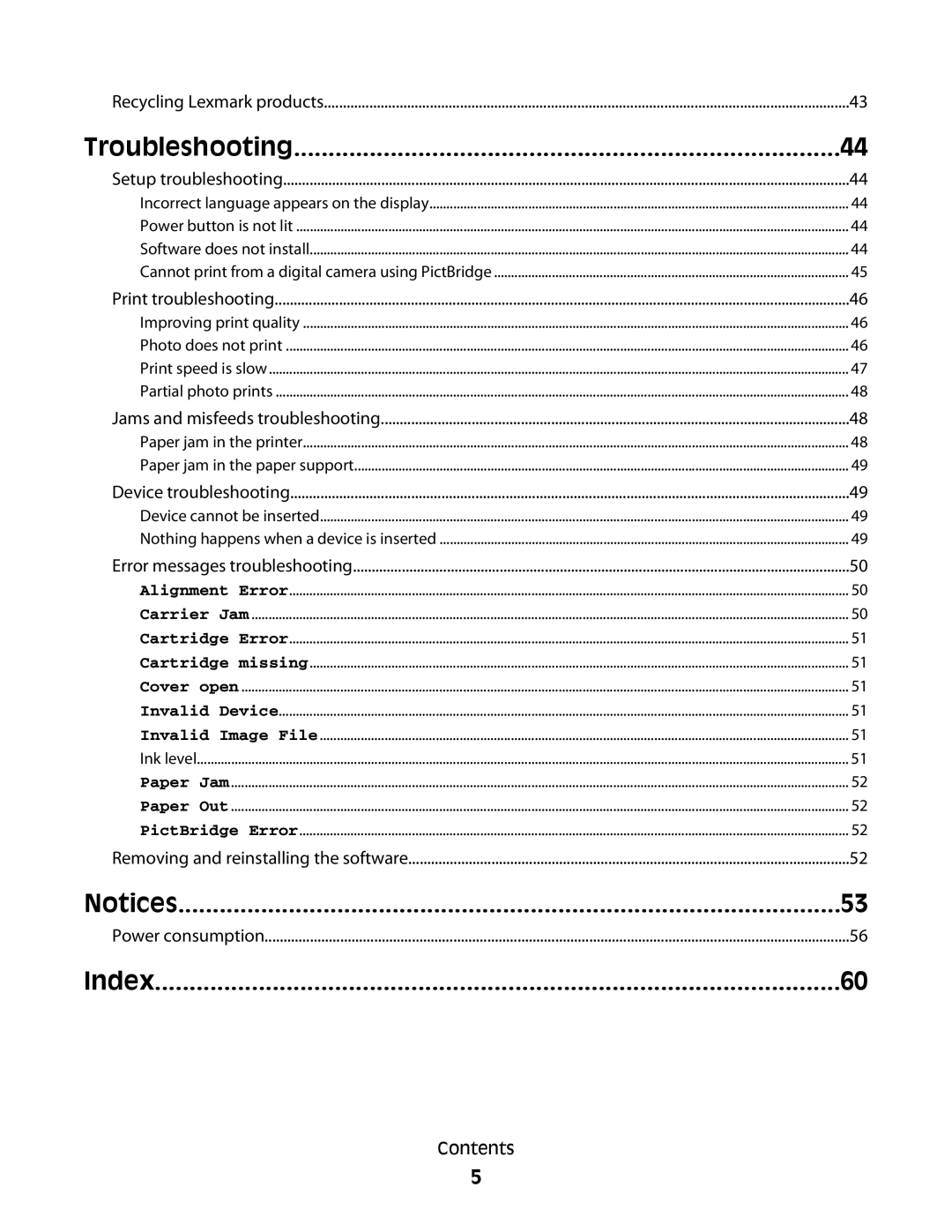 Lexmark 350 Series manual Troubleshooting, Index 