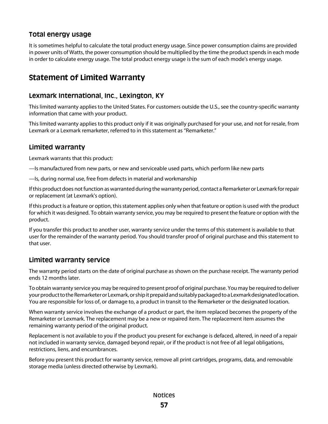 Lexmark 350 Series manual Statement of Limited Warranty 