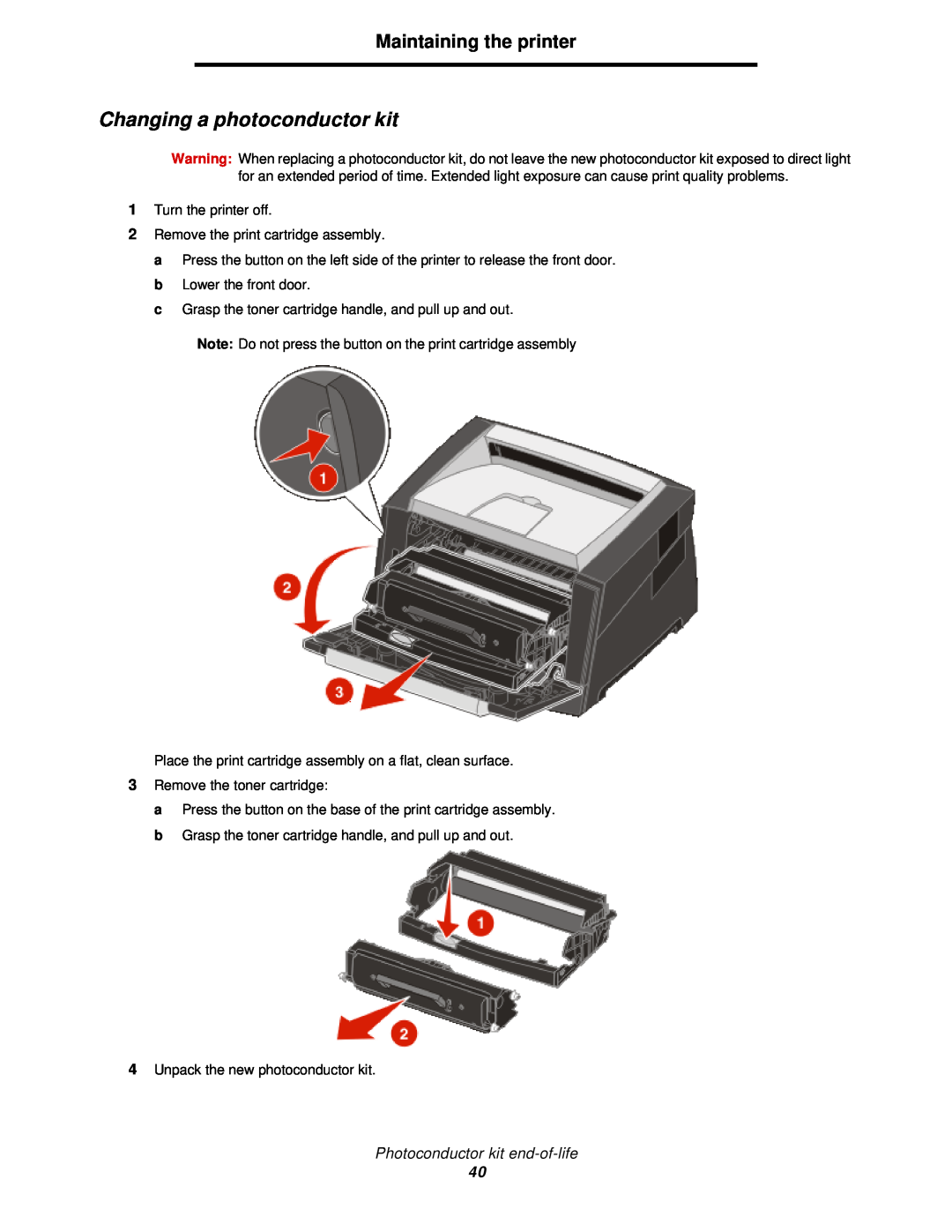 Lexmark 350d manual Changing a photoconductor kit, Maintaining the printer, Photoconductor kit end-of-life 