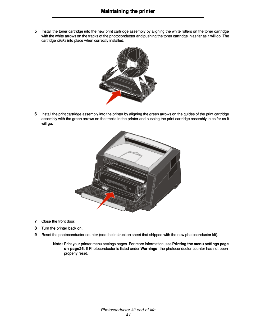 Lexmark 350d manual Maintaining the printer, Photoconductor kit end-of-life 
