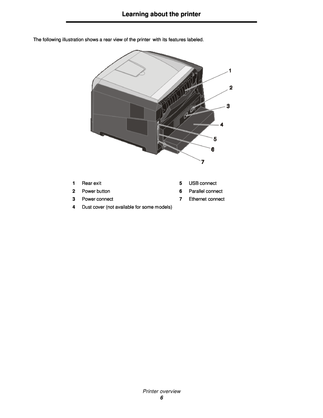Lexmark 350d manual Learning about the printer, Printer overview, Ethernet connect 