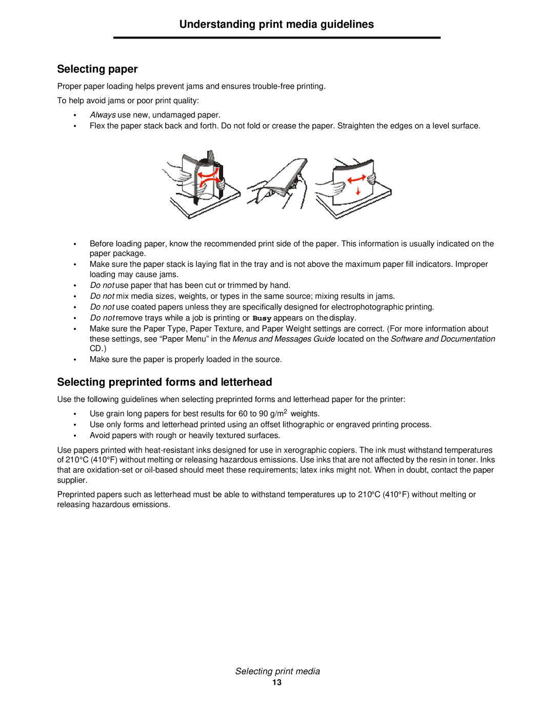 Lexmark 350d manual Understanding print media guidelines Selecting paper, Selecting preprinted forms and letterhead 