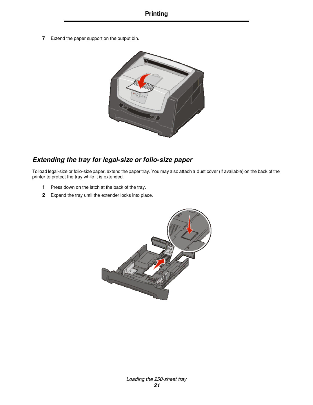 Lexmark 350d manual Extending the tray for legal-size or folio-size paper 