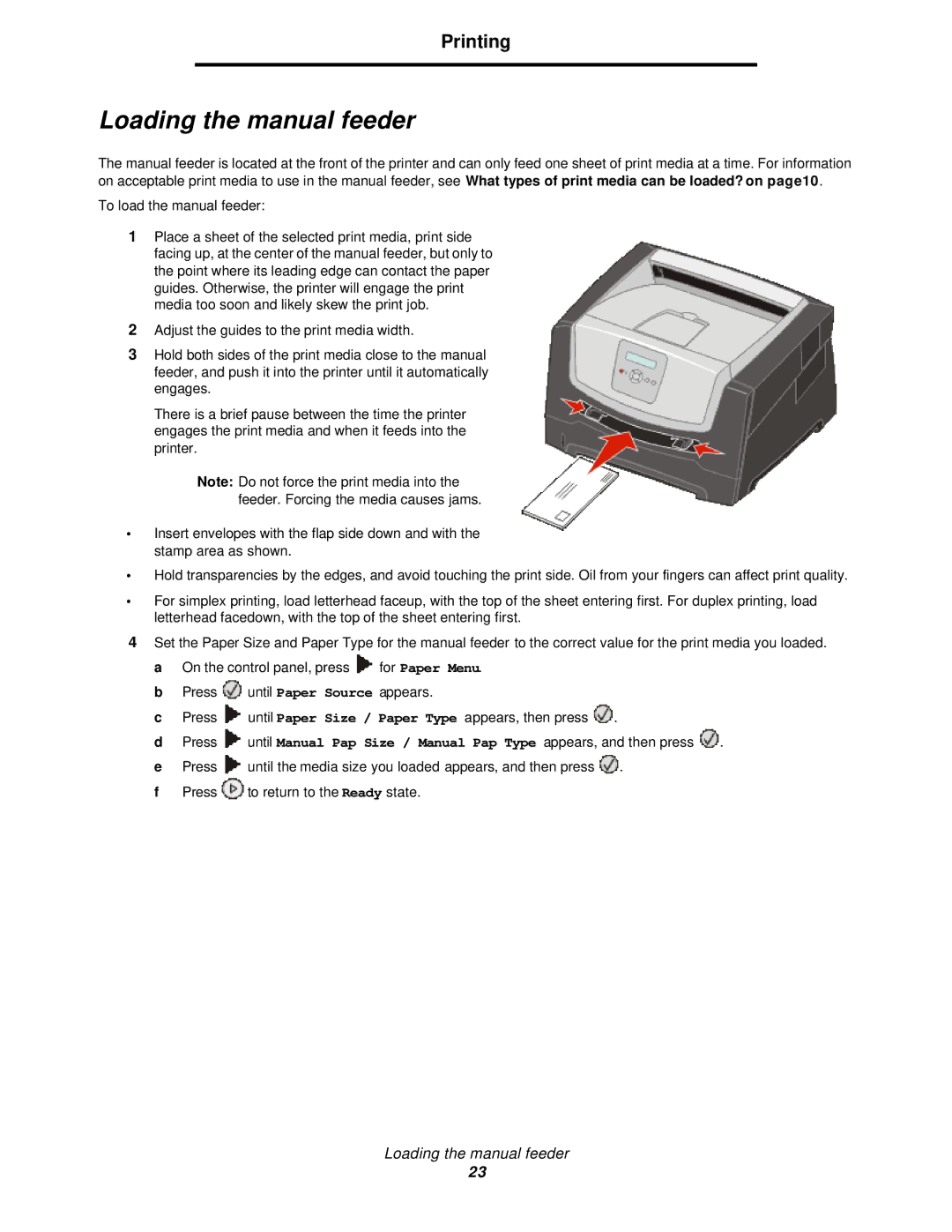 Lexmark 350d Loading the manual feeder 