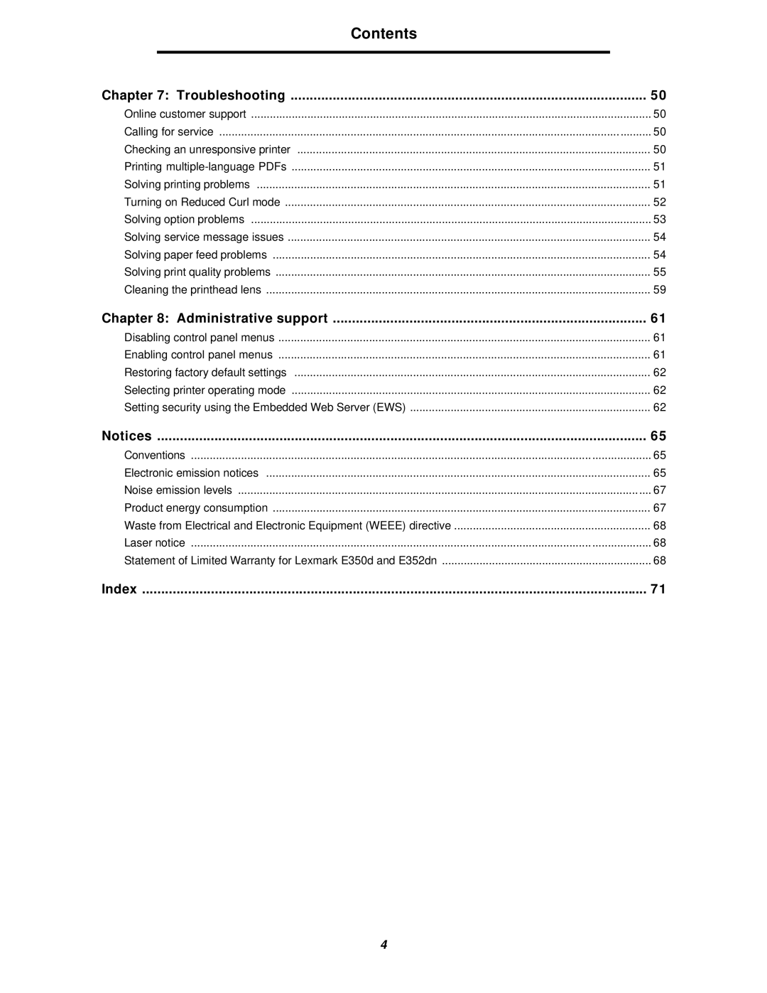 Lexmark 350d manual Contents 