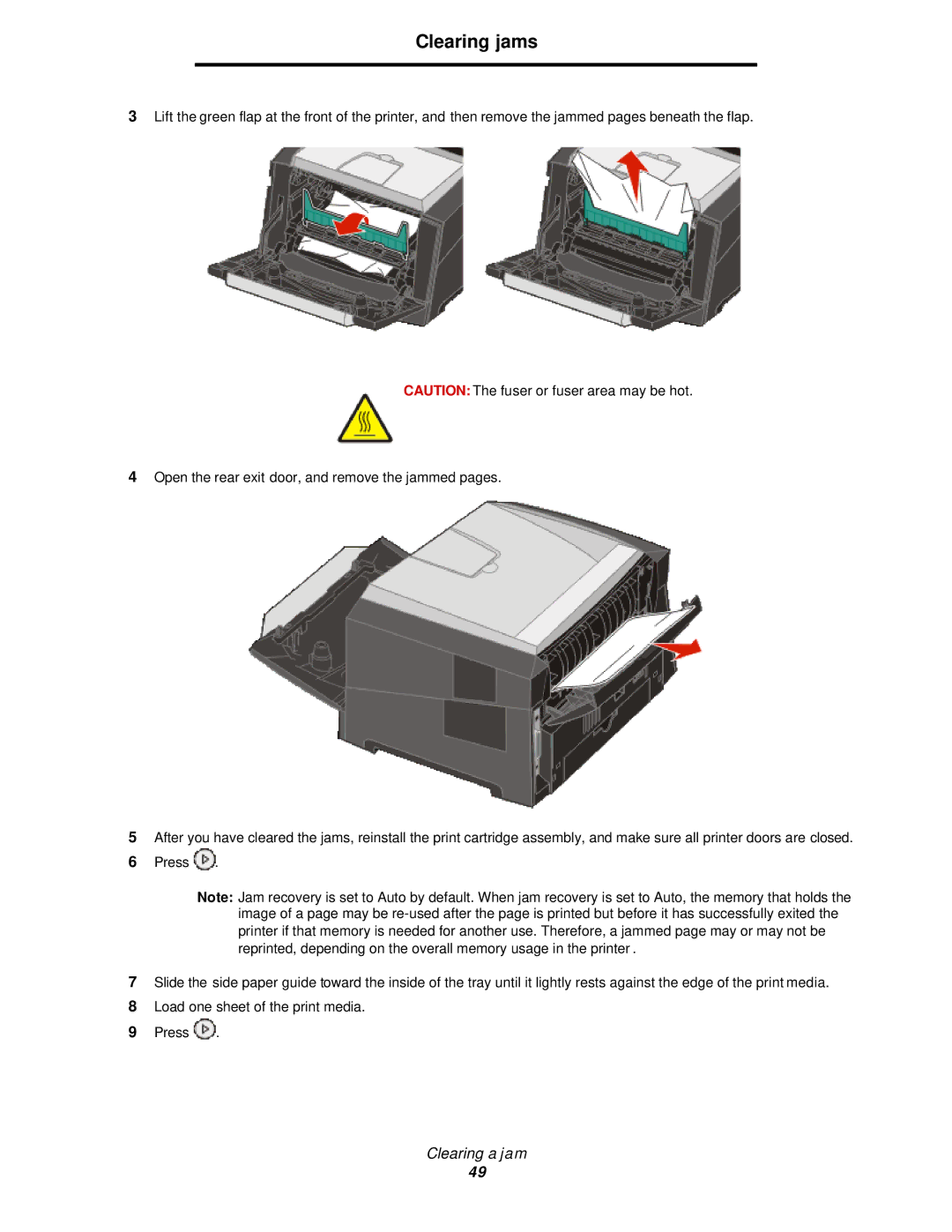 Lexmark 350d manual Clearing jams 