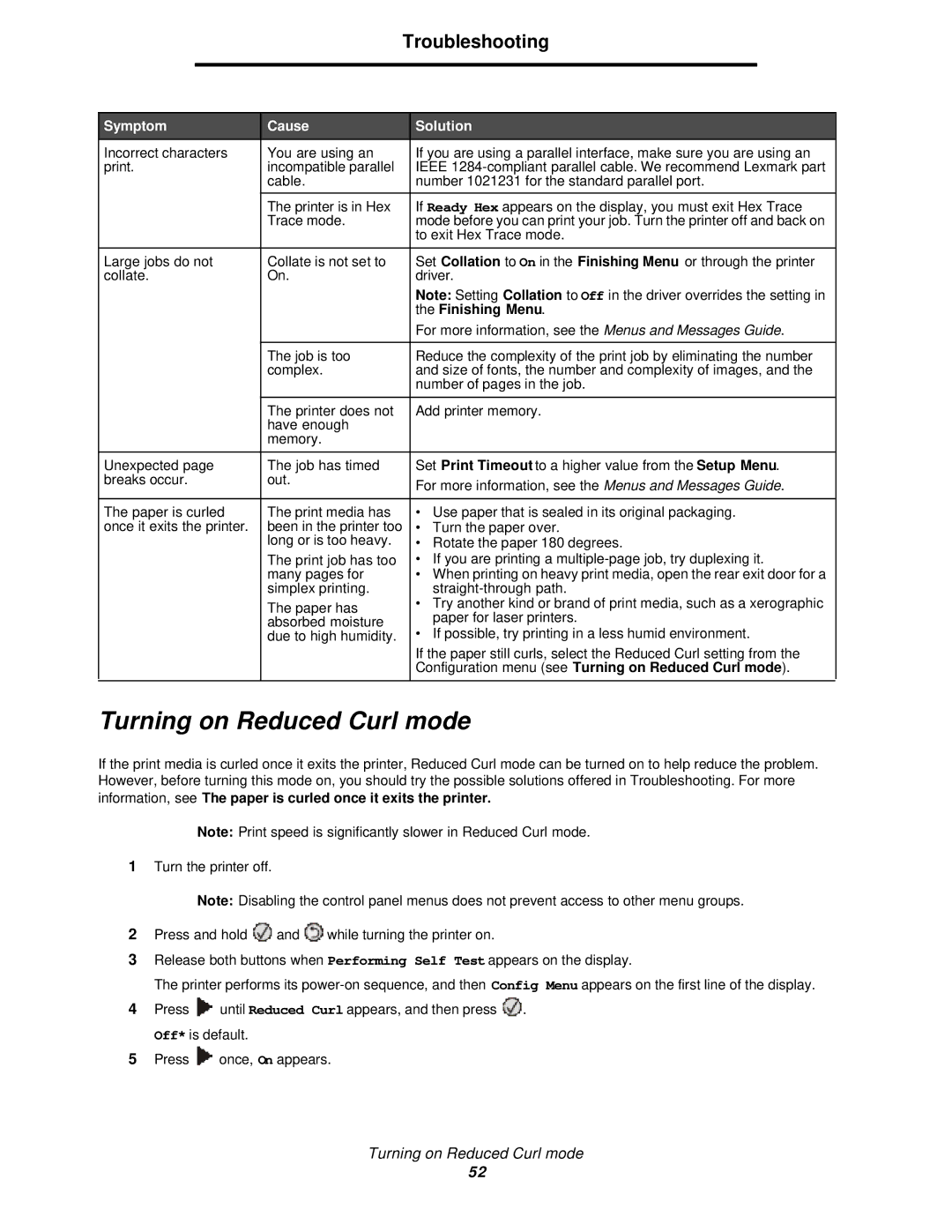 Lexmark 350d manual Turning on Reduced Curl mode 