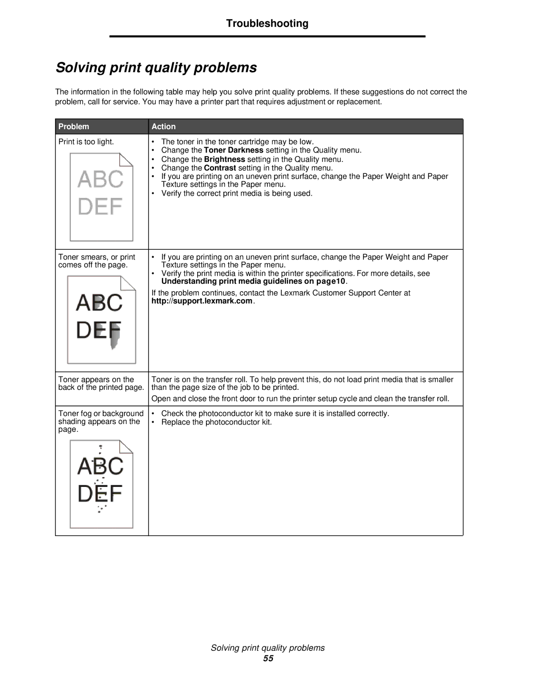 Lexmark 350d manual Solving print quality problems 