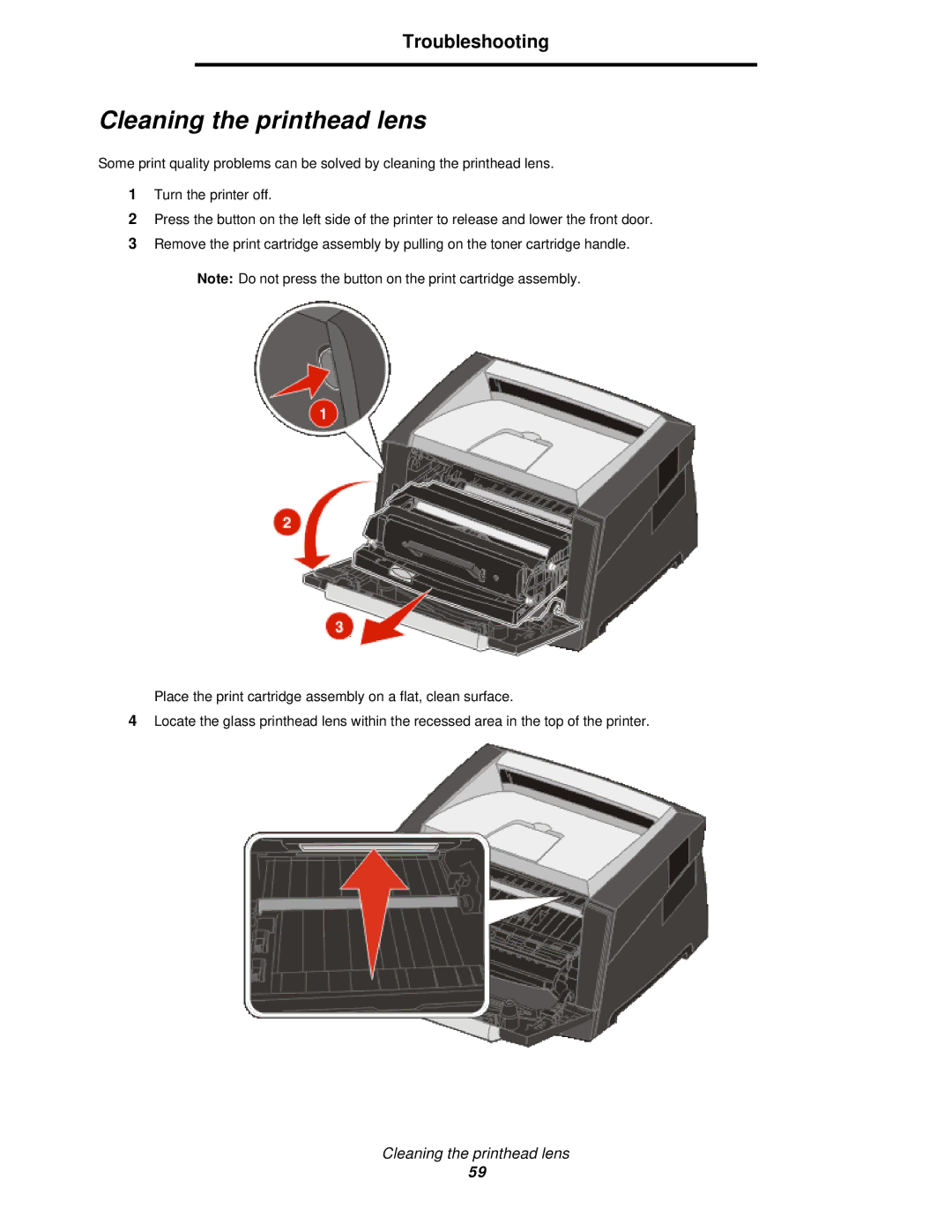 Lexmark 350d manual Cleaning the printhead lens 