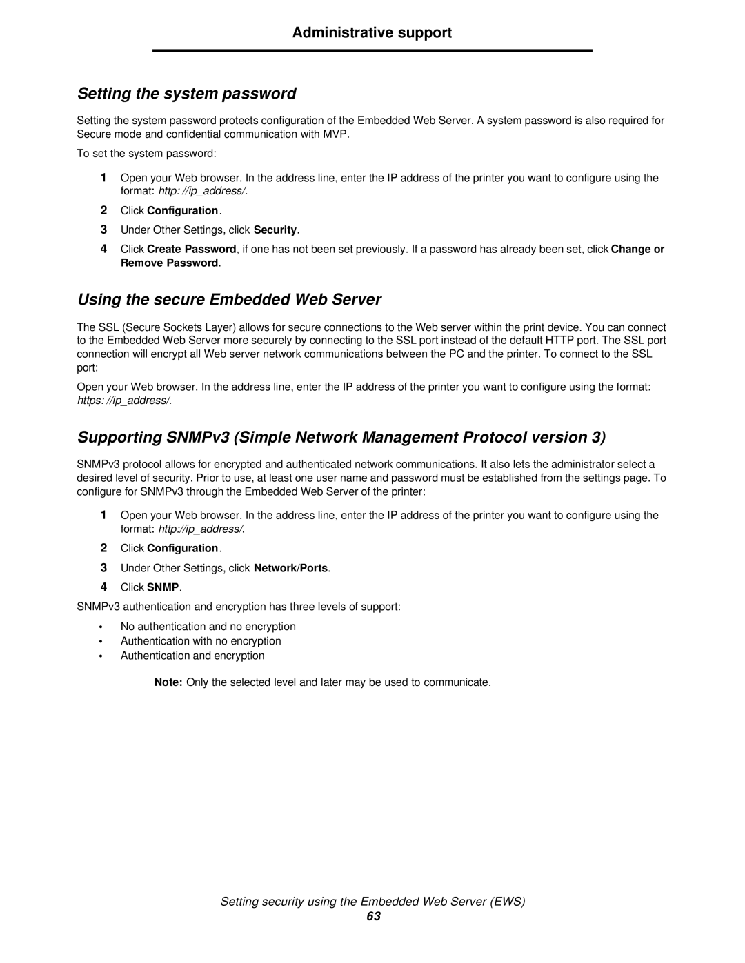 Lexmark 350d manual Setting the system password, Using the secure Embedded Web Server 