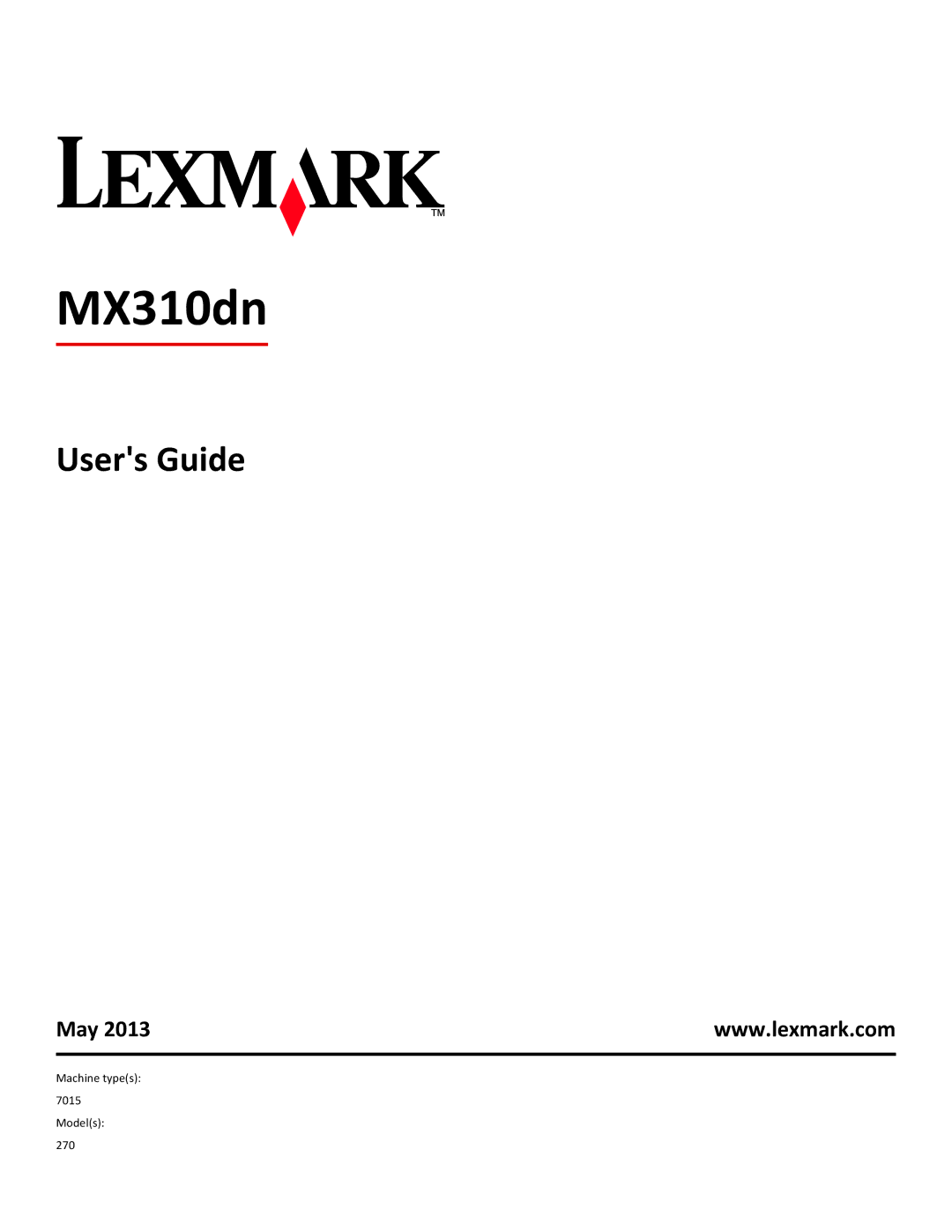 Lexmark 35S3389, 35S5700, 270, MX310DN manual Users Guide, May 