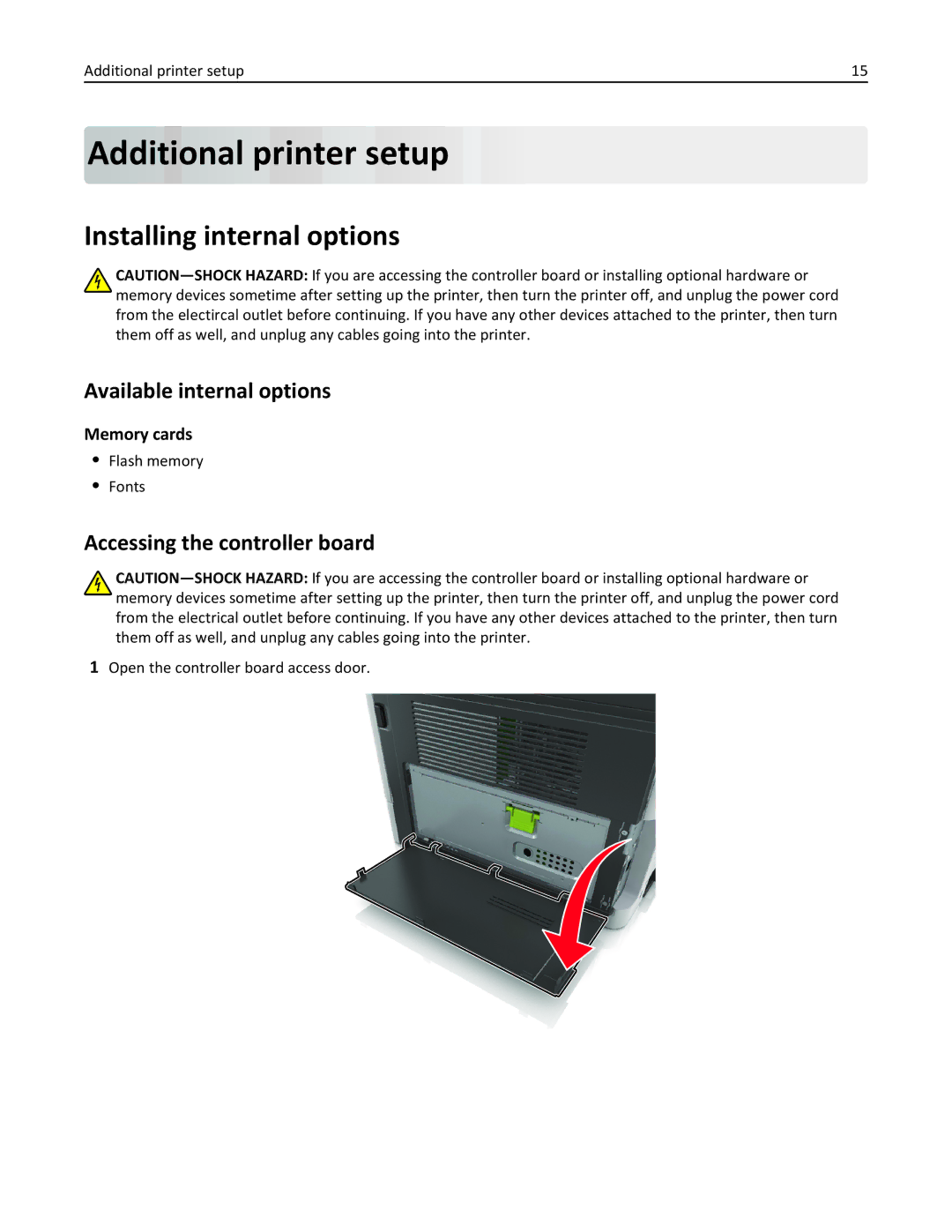 Lexmark MX310DN, 35S5700, 35S3389, 270 Additional printer setup, Installing internal options, Available internal options 