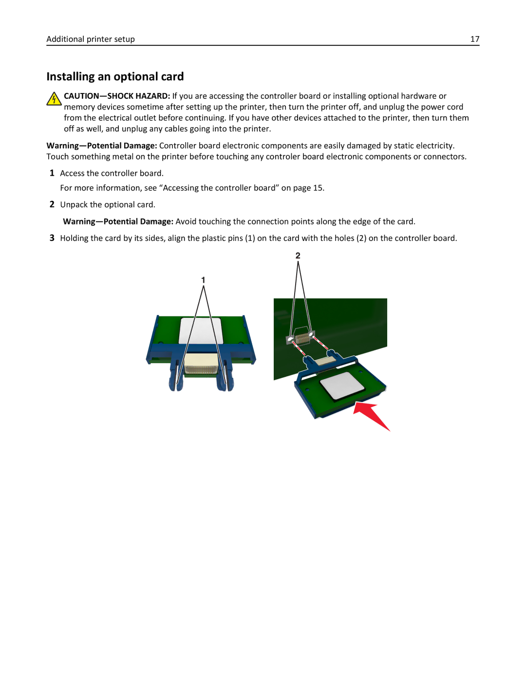 Lexmark 35S3389, 35S5700, 270, MX310DN manual Installing an optional card 