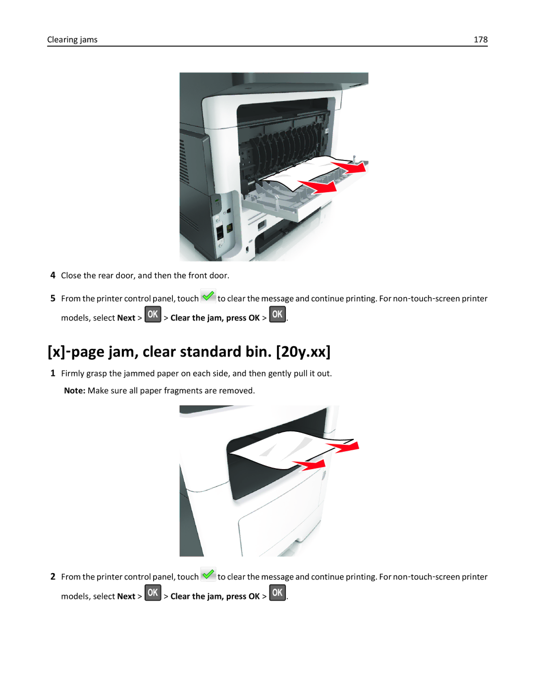 Lexmark 270, 35S5700, 35S3389, MX310DN manual ‑page jam, clear standard bin y.xx 