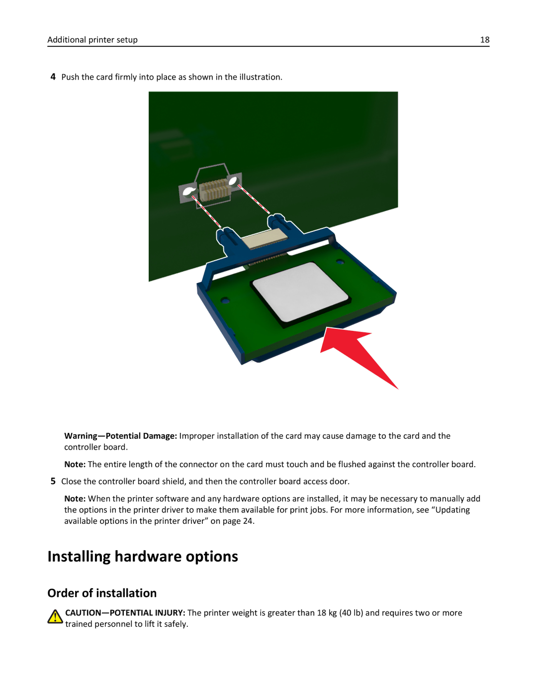 Lexmark 270, 35S5700, 35S3389, MX310DN manual Installing hardware options, Order of installation 