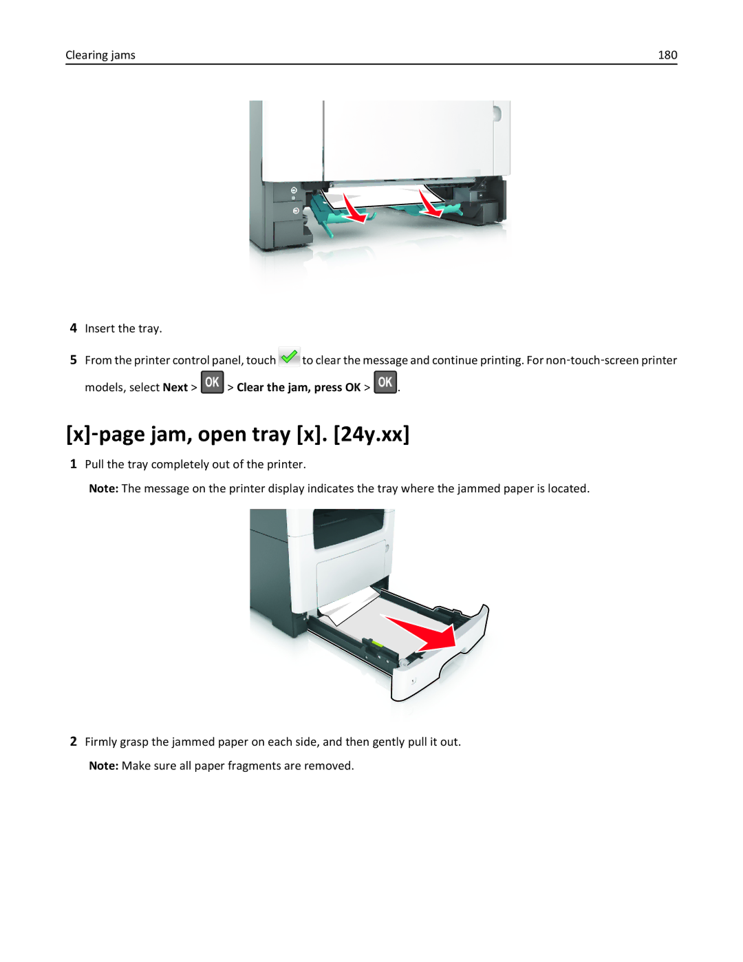 Lexmark 35S5700, 35S3389, 270, MX310DN manual ‑page jam, open tray x y.xx 